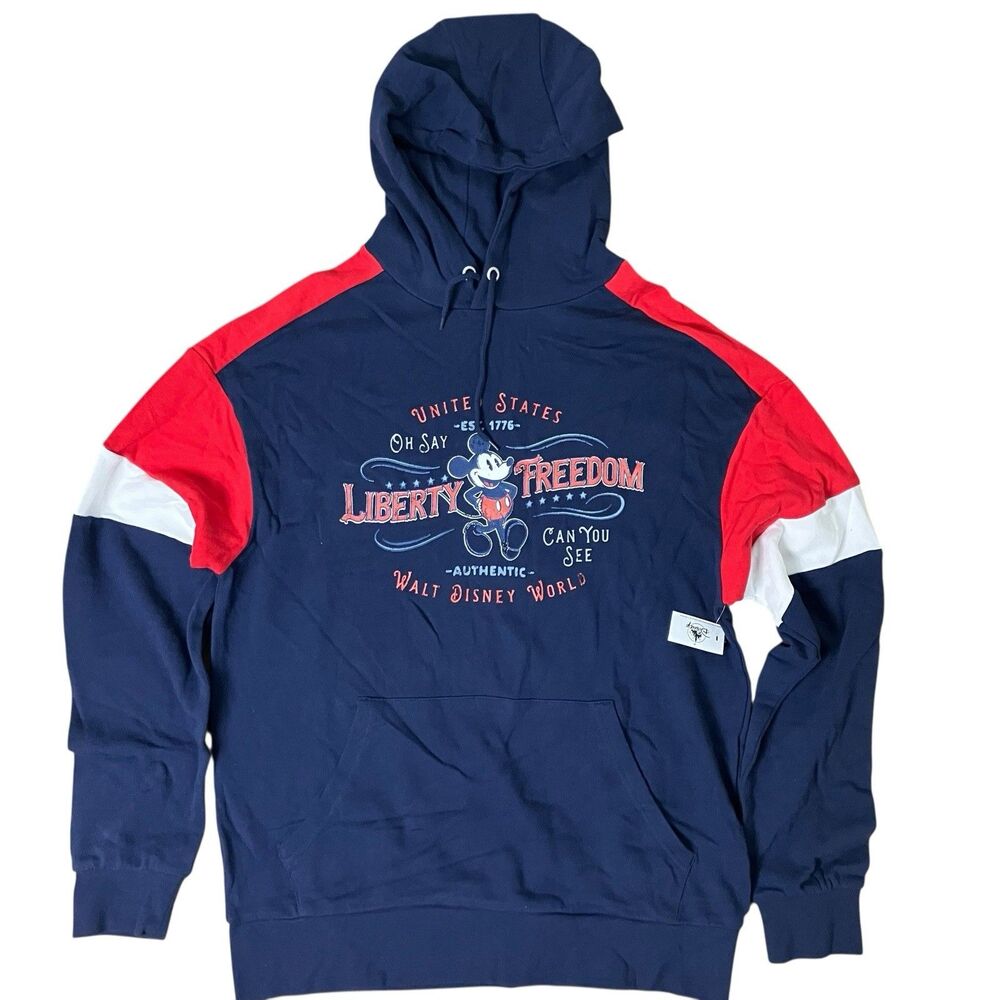 Disney Parks Hoodie‎ Mens M Blue Red Mickey Mouse Liberty Freedom Smart Casual